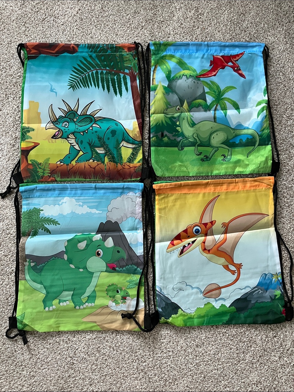 Kids Dinosaur Drawstring Backpack Set - Green & Blue